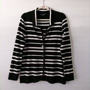 United States Sweaters Womens Black Long Sleeve Striped Cardigan Sweater Size L